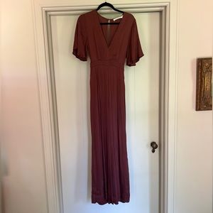 ASTR the Label Anthropologie burgundy satin jumpsuit